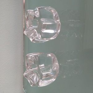 DAUM Crystal Candle Holders France SIGNED 3" BY 2" - Cristal - MCM Vintage